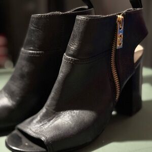 Open toe leather booties
